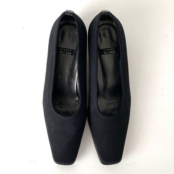 Stuart Weitzman Black Stretch Fabric Pumps Block Heel Sz 8 Office Core Party - Picture 2 of 9